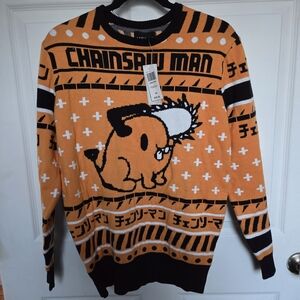 Boxlunch Orange and Black Chainsaw Man Sweater Christmas Small